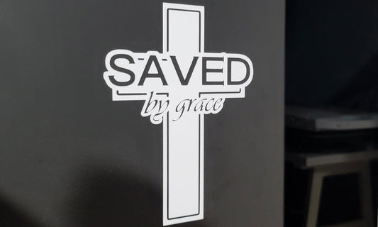 "Saved By Grace" Permanent Vinyl Decal 6.25" x 8.5"