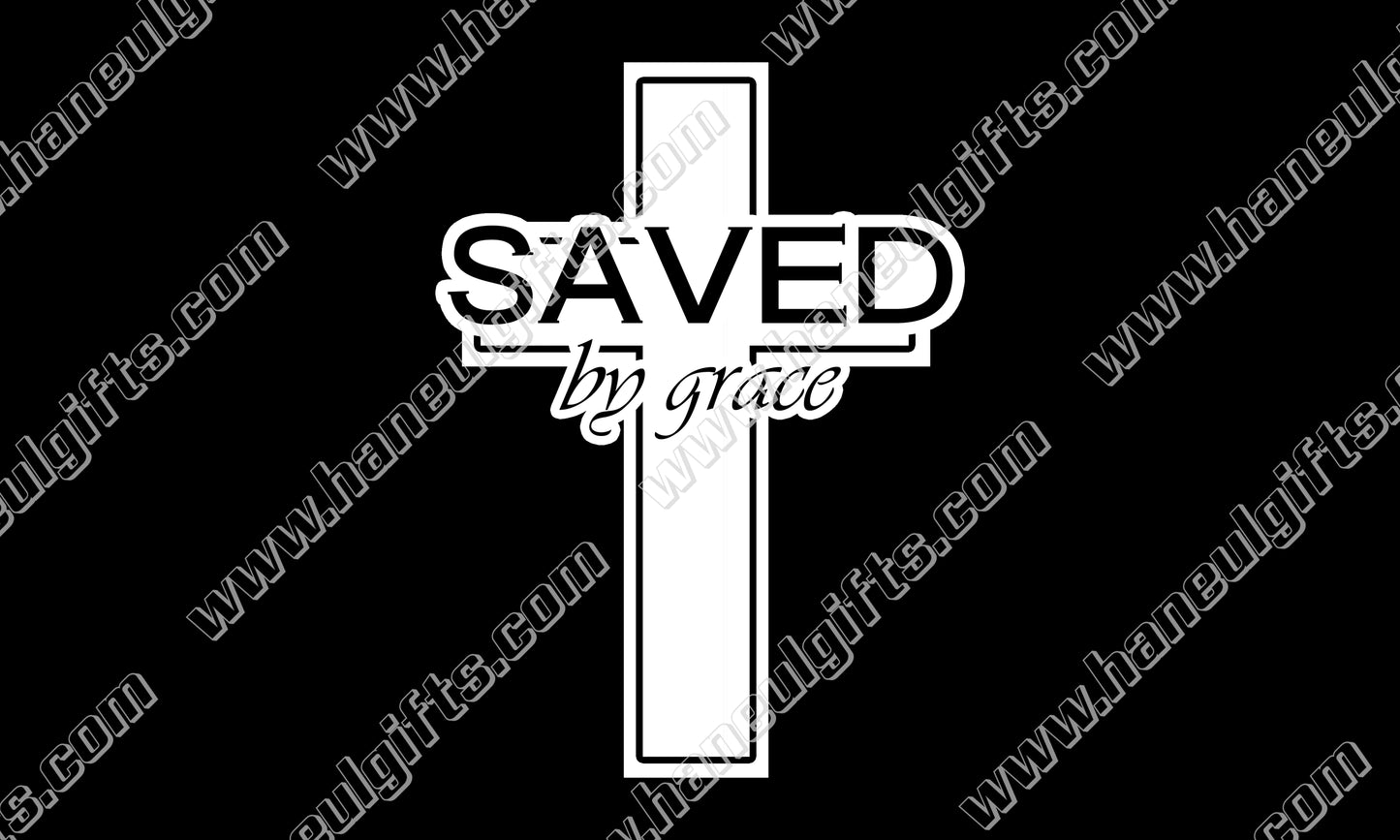 "Saved By Grace" Permanent Vinyl Decal 6.25" x 8.5"